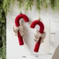 Ornement de Noël canne à sucre rouge floquée avec nœud pailleté, déco suspendue 14,5cm. - Grande Canne à Sucre Lot de 2