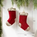 Joli Ornement De Sapin De Noël Chaussette Flockée Rouge Et Or Pendentif Paillettes - Chaussette Lot de 2