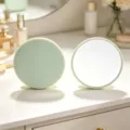 Portable circular folding makeup mirror in light green finish for desktop vanity use - Single-Sided Mirror / 7x7cm / Mint Green