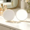 Portable white round folding makeup mirror with sliding cover for travel - Single-Sided Mirror / 7x7cm / Cloud White