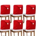 Set di coprisedie a forma di cappello di Babbo Natale rosso e bianco per feste - Coprisedie rossi in tessuto non tessuto Set da 6