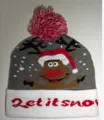 Grey LED Christmas knitted beanie hat featuring a cute reindeer motif and pom pom - One Size / Christmas Deer