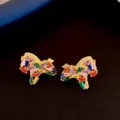 Colorful baguette crystal horse earrings, dainty gold-plated animal stud jewelry for women. - Stud Earrings - Horse Design / Multicolor (Gold Plated)
