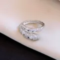 Silver snake ring with sparkling cubic zirconia baguette stones elegant open design jewelry - No. 17 Open Rings - Silver
