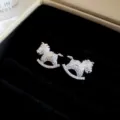 Sparkling cubic zirconia rocking horse silver stud earrings for women luxury fashion jewelry. - Stud Earrings - 19# Zirconia Rocking Horse