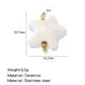 White ceramic starfish charm pendant with stainless steel loop for DIY jewelry making 20.7mm - White