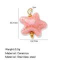 Pink Ceramic Starfish Pendant Stainless Steel DIY Jewelry Charm Pendant Accessory - Pink