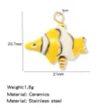 Ceramic tropical fish pendant stainless steel DIY jewelry accessory charm 21mm yellow white - 1 Piece/Pack / Yellow