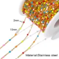 Roestvrij staal verguld kleurrijke geëmailleerde kraal ketting DIY sieraden 2mm 10mm - Rol van Eén Meter / Veelkleurige Kralen Gouden Ketting (HCML36G01)