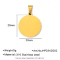 Pendentif rond en acier inoxydable doré vierge avec bélière, 20mm diamètre poli miroir. - Largeur 20mm / Or