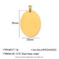 Blank gold oval stainless steel pendant tag, 35x25mm size, ideal for DIY pet ID accessory. - Width 25mm / Gold