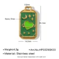 Pendentif de Tarot Étoile Lune Cœur Acier Inoxydable Émail Vert pour Collier DIY - Étoile de Lune Cercle (HP0329GK03) / Vert
