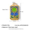 Pendentif carte de tarot rectangulaire en acier inoxydable avec émail pour collier DIY. - Soleil Vibrant (HP0329GK05) / Cyan