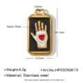 Pendentif rectangulaire main de tarot en acier inoxydable, bijou émail noir doré. - Paume de Coeur (HP0329GK15) / Noir