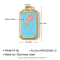 Pendentif rectangle tarot en acier inoxydable émail bleu étoile calmar collier diy bijou - Sac Magique Souhait (HP0329GK12)