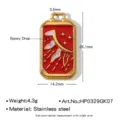Pendentif rectangulaire tarot étoile en acier inoxydable émail rouge, 26.1x14.2mm, DIY bijoux. - Météore de Croissant (HP0037G07)