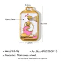 Pendentif tarot rectangle en acier inoxydable émail doré accessoire pour collier DIY - Fille de Méditation (HP0329GK13)