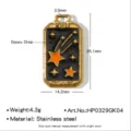 Pendentif rectangulaire étoile de tarot en acier inoxydable avec goutte émaillée, collier. - Rayon d'Étoile de Météore (HP0329GK04)