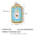 Pendentif Main de Hamsa Tarot en Acier Inoxydable Émail Bleu Collier Bijou DIY - Main de Fatma Mauvais Œil (HP0329GK06)