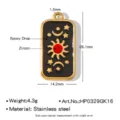 Pendentif tarot rectangle en acier inoxydable, émail noir, zircon rouge, taille 26x14mm. - Soleil et Lune (HP0329GK16)