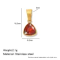 Stainless steel red zircon triangular pendant dimension spec image showing height and weight. - Triangle Pendant (HP0292G01) / January Red