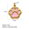 Edelstahl rosa Emailliertes Katzen Hund Pfotenabdruck Anhänger DIY Schmuck Zubehör SKU Ansicht. - Rosa