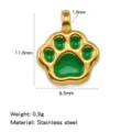 Pendentif Empreinte de Patte en Acier Inoxydable Dore Email Vert pour Creation Bijoux DIY - Vert