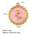 Stainless steel pink enamel rose flower pendant gold tone DIY jewelry charm 17.9x15.8mm - Rose (HP0274G02) / Pink