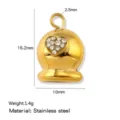 Ciondolo a campana a cuore in acciaio inossidabile dorato per gioielli fai da te orecchini - Stile Campana Strass Cuore (HP0275G02) / Oro