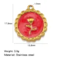 Stainless steel red enamel rose pendant DIY handmade necklace jewelry charm accessory - Red
