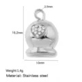 Ciondolo a campana in acciaio inossidabile con cristallo a cuore, gioiello DIY 16.2x10mm. - Stile Campana Strass Cuore (HP0275S02) / Argento
