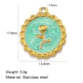 Stainless steel enamel flower pendant DIY necklace bracelet jewelry making accessory - Green