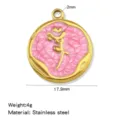 Gold stainless steel pendant with pink enamel and tulip design, 17.9mm diy jewelry component. - 1 Piece / Rose Red (HP0273G03)