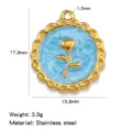 Stainless steel blue enamel rose flower pendant charm for DIY jewelry making accessories. - Blue