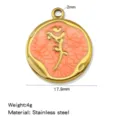 Stainless steel round enamel tulip pendant diy necklace jewelry making accessories 1pc - 1 Piece / Orange (HP0273G04)