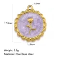 Stainless steel purple enamel rose flower jewelry pendant charm with 17.9mm size. - Purple