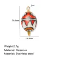 Handmade ceramic oval pendant with stainless steel loop for DIY jewelry making and earrings. - Geometric Hand-painted Style (HP0262G01) / Single Piece