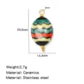 Handpainted ceramic oval pendant with stainless steel bail, DIY jewelry making accessory. - Wave Hand-painted Style (HP0262G02) / Single Piece