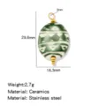 Stainless Steel Ceramic Oval Pendant DIY Handmade Jewelry Accessories Green Pattern 2.7g - Green Abstract Hand-painted Style (HP0262GG03) / Single Piece