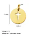Stainless steel cross cutout round pendant 18K gold plated DIY jewelry making accessory - Hollow Cross Round Disc Pendant / Gold