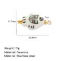 Lindo colgante de pez de cerámica con argolla de acero, 24.8x11.7mm accesorio de DIY. - Precio por unidad / Pez con Bloques de Color Amarillo y Verde (HP0261G05)