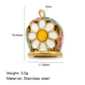 Ciondolo a campana in acciaio inossidabile con fiore smaltato colorato, accessorio per gioielli. - Stile Campana Fiore Smaltato Colorato (HP0275G06)