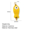 Yellow ceramic fish charm pendant with evil eye design, gold stainless steel beads for DIY jewelry. - Fish Shape (HP0257G03) / Fish Yellow