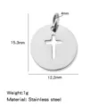 Stainless steel hollow cross round pendant DIY accessory detailed specification chart. - Hollow Cross Round Disc Pendant / Steel