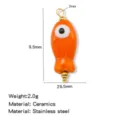Cute ceramic fish pendant bead with evil eye design, stainless steel fittings for DIY jewelry. - Fish Shape (HP0257G04) / Orange Fish