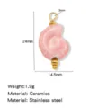 Rosa Keramik Muschel Anhänger Edelstahl Gold Perle DIY Schmuck Zubehör Charms 24x14.5mm - Schalenform (HP0257G27)