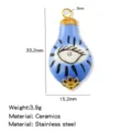 Ceramic evil eye pendant necklace charm, stainless steel and ceramic material, 33.2mm size. - Pear Shape Evil Eye Style (HP0255G02)