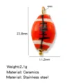 Handmade ceramic rugby bead DIY jewelry accessory, red and white with stainless steel. - Red
