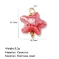 Cute pink starfish ceramic pendant DIY jewelry making stainless steel charm bead - Red