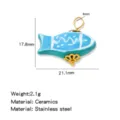 Colgante de carpa koi de cerámica y acero inoxidable abalorio DIY joyería - Estilo Pez Koi / 1 Pieza (21.1x17.8x4mm) / Koi Azul y Blanco (HP0259G03)